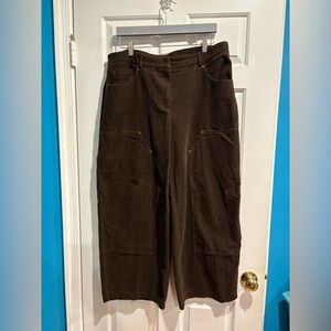 Topshop carpenter wide leg barrel cropped high rise corduroy pants brown sz 12